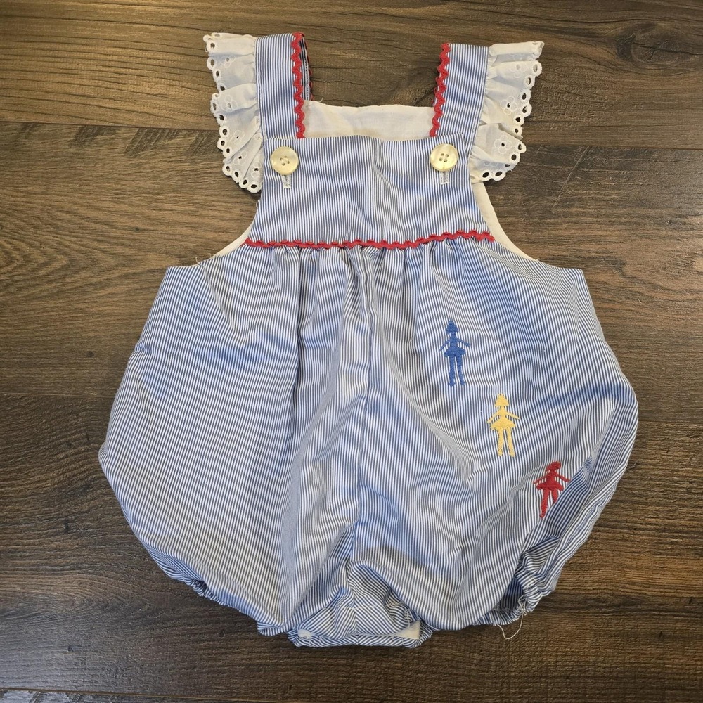 Good Lad Little Goodies 24 Mo Blue‎ Stripe Romper Blue Lace Eyelet Sleeve Summer